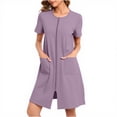 thumbnail image 1 of Sakmal Full Zip Sleep Dress for Women with Pockets Pajama Dress Purple Short Sleeve Nightgowns, 1 of 6