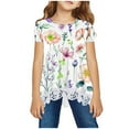 thumbnail image 1 of Sakmal Girls Big Kids Tops Short Sleeve Floral Lace Crew Neck 7-8y T-Shirts Childrens Shirts, 1 of 4
