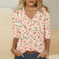 thumbnail image 1 of Sakmal Going Out Tops for Women Pink 3/4 Sleeve Floral V-Neck T-Shirts Ladies Shirts $5, 1 of 5