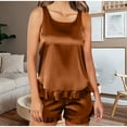 thumbnail image 1 of Sakmal Gold Womens Pajamas Plus Size Pajamas Sets Sleeveless Scoop Neck Ruffle Satin Ladies Pajamas, 1 of 9