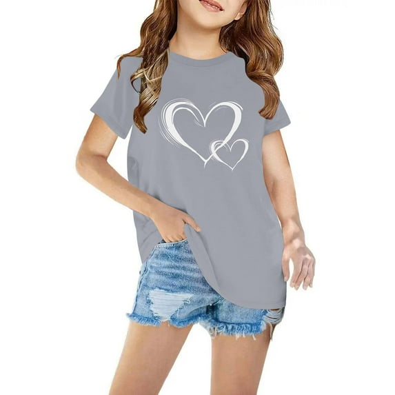 Sakmal Gray Clothes For Kid Baby Boy Girl Cotton Floral 3-7y Short Sleeve Crew Neck Daily Life Childrens Tops