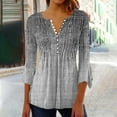thumbnail image 1 of Sakmal Gray Ladies Tops and Blouses 3/4 Sleeve Button Floral V-Neck Tunic Womens Shirts Plus Size, 1 of 4