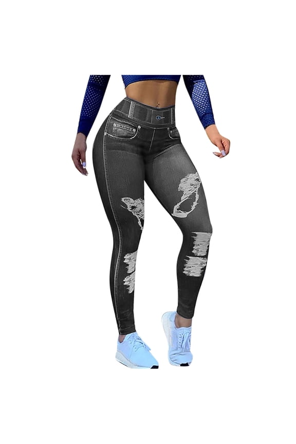 Gray Leggings Women Plus Size Ripped Butt Lifting High Waisted Yoga Pants Workout Long Solid Jegging