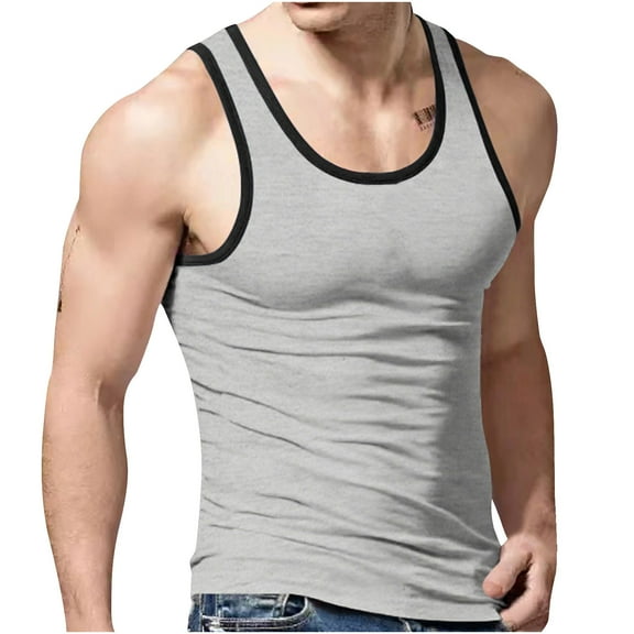 Sakmal Gray Mens Big and Tall Tank Tops Gray Crew Neck Camisole Breathable Workout Muscle Solid Mens Sleeveless Shirts
