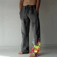 thumbnail image 1 of Sakmal Gray Mens Pants Full Khakis Cotton Graphic Drawstring Linen Trousers, 1 of 7