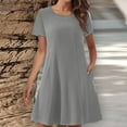 thumbnail image 1 of Sakmal Gray Summer Dresses Mini Crew Neck with Pocket Solid Short Sleeve Shift Dress, 1 of 6