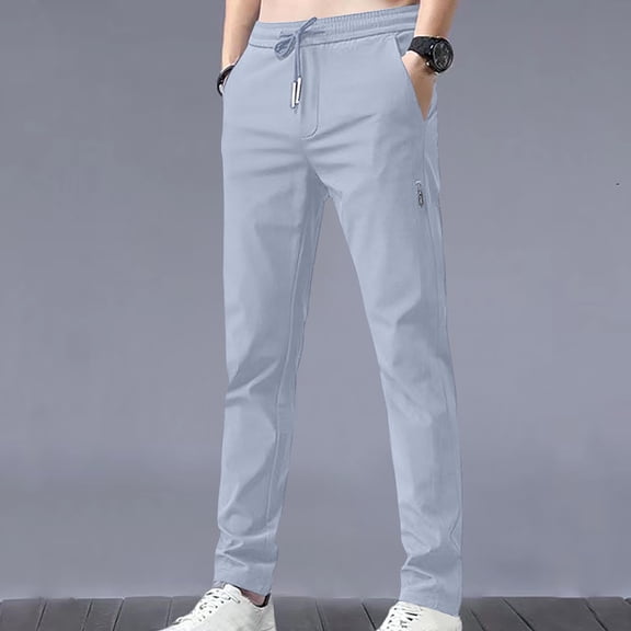 Sakmal Gray Summer Pants for Men Chino Pant Ankle Pockets Drawstring Solid Trousers
