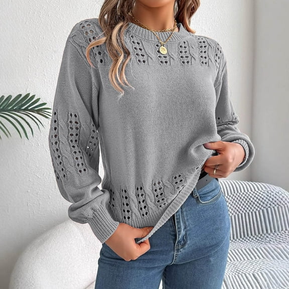 Sakmal Gray Sweaters for Women 2025 Pullover Lightweight Cotton Tops Crew Neck Solid Trendy Sweaters for Women