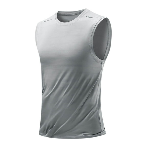 Sakmal Gray Tank Tops for Men Gray Crew Neck Fast-Drying Solid with Pockets Camisole Muscle Sleeveless Shirts