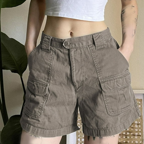 Sakmal Gray Women Shorts Camping Cargo Denim 6" Mid Rise Climbing Shorts for Women