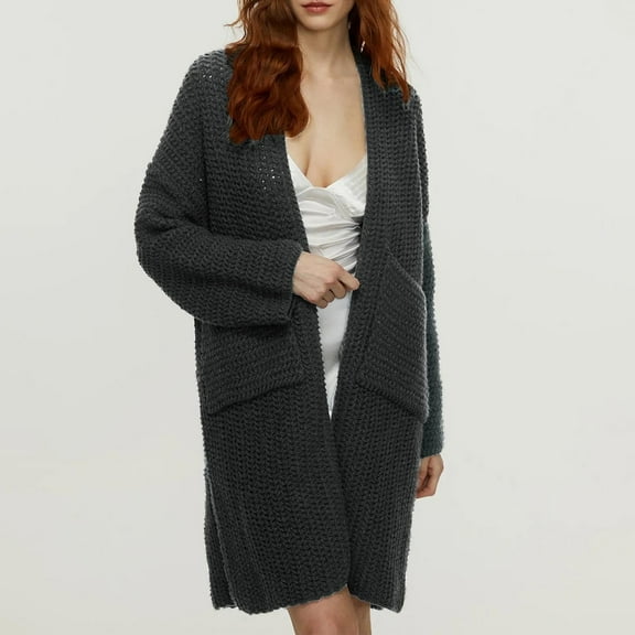 Sakmal Gray Womens Coats Casual Long Sleeve Loose Fit Solid Knit Sweater Womens Jackets Trendy