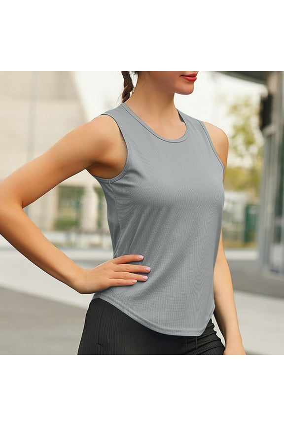 Gray Womens Tank Top Crew Neck Moisture Wicking Quick Drying Solid Yoga Summer Casual Tank Tops