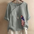 thumbnail image 1 of Sakmal Gray Womens Tops Under $10 Short Sleeve V-Neck Cotton and Linen Graphic Independence Day T-Shirts Ladies Shirts, 1 of 3