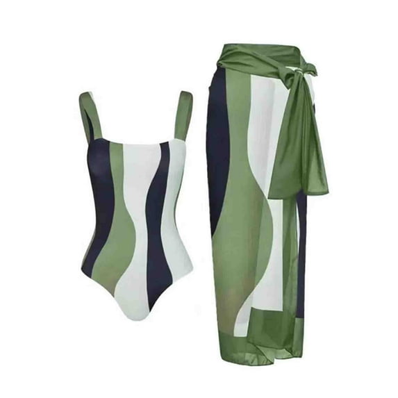 Sakmal Green Bathing Suits for Women 2 Piece with Wrap Tummy Control One Piece Swimsuits Patchwork Swimwear