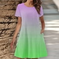 thumbnail image 1 of Sakmal Green Dresses for Women 2024 Mid-Length Crew Neck Gradient Loose Fit with Pocket Short Sleeve Basic Shift Dress, 1 of 5