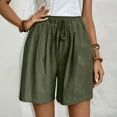 thumbnail image 1 of Sakmal Green Shorts for Women Comfy Bermuda Cotton and Linen 8" Wide Leg High Waisted Shorts with Pockets, 1 of 9