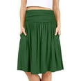 thumbnail image 1 of Sakmal Green Skirt Midi Summer Pleated Knee Length A line Solid Skirts with Pockets, 1 of 7