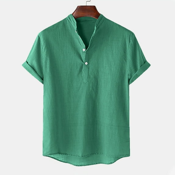 Sakmal Green T-Shirts for Man Short Sleeve Henley Solid Three Button Henley Closure Classic Henley Style Casual Summer Daily Tops