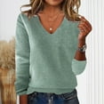 thumbnail image 1 of Sakmal Green Woemns Sweaters Soft Cotton Pullover Tops Plain V Neck Loose Long Sleeve Sweaters for Women, 1 of 6