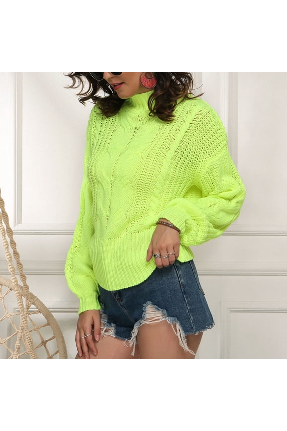 Green Woemns Sweaters Teacher Cable Knit Pullover Tops Floral Trendy Long Sleeve Crew Neck Sweaters for Women