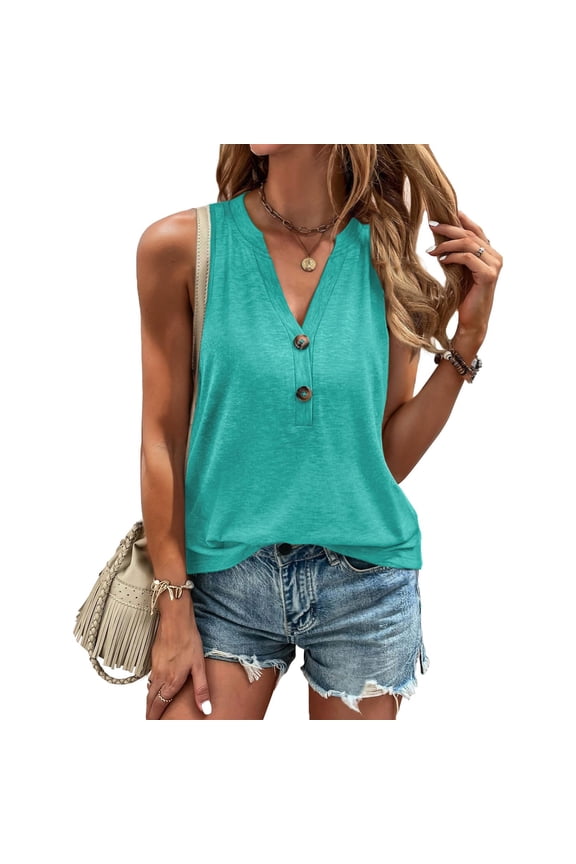 Green Women Tank Tops Sleeveless V-Neck Comfort Fit Lightweight Solid Tank Tops Casual