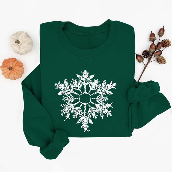 Sakmal Green Womens Christmas Sweatshirts Plus Size Crew Neck Tops Snowflakes Trendy Sweatshirt for Women