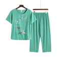 thumbnail image 1 of Sakmal Green Womens Pajamas Sets Plus Size Short Sleeve Cropped Floral Loose Fit Cotton and Linen 2 Piece Women'S Sleepwear, 1 of 3