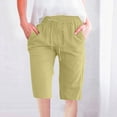 thumbnail image 1 of Sakmal Pants for Women Trendy Cropped Green Solid with Pockets Capri Knot Ladies Trousers for Summer, 1 of 5