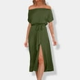 thumbnail image 1 of Sakmal Green Womens Summer Dresses Side Slit Off the Shoulder T Shirt Midi Dress Short Sleeve Dresses, 1 of 9
