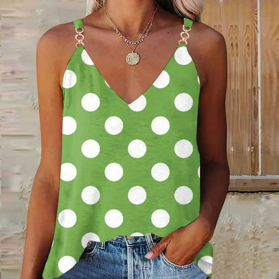 Sakmal Green Womens Tank Tops Plus Size Sleeveless V-Neck Lightweight Comfort Fit Polka Dot Comfort Sleeveless Shirts