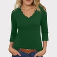 thumbnail image 1 of Sakmal Green Womens Tops Cute Tops V Neck Plain 3/4 Sleeve Tops for Women, 1 of 6