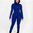 thumbnail image 1 of Sakmal Gym Casual Jumpsuits for Women Solid Stretchy Slim Leg Athletic Overalls Blue Long Sleeveless Hooded Pants for Women, 1 of 4