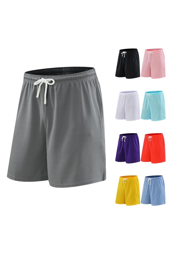 Gym Mens Athletic Shorts Basketball Workout Board Elastic Waist Solid 7 Inch Summer Black Shorts for Men L