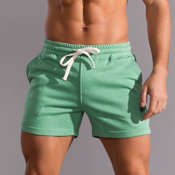 Sakmal Gym Mens Athletic Shorts Workout Big and Tall Stretch Drawstring Solid 5 Inch Green Shorts for Men 3XL