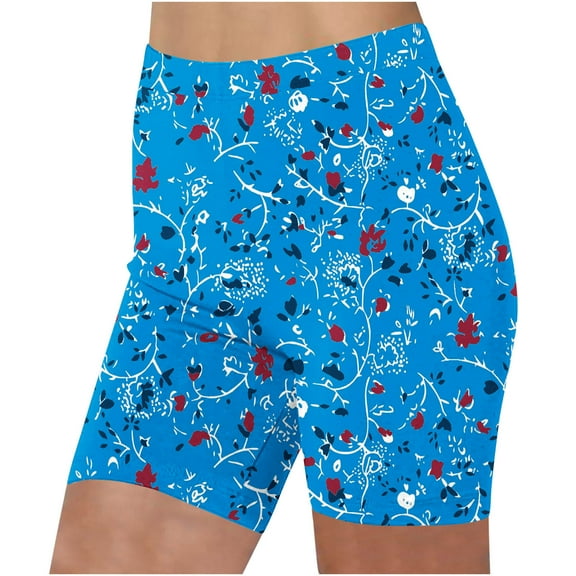 Sakmal Gym Women's Shorts Blue Yoga Workout Biker High Waisted 5" Stretchy Athletic Shorts for Women