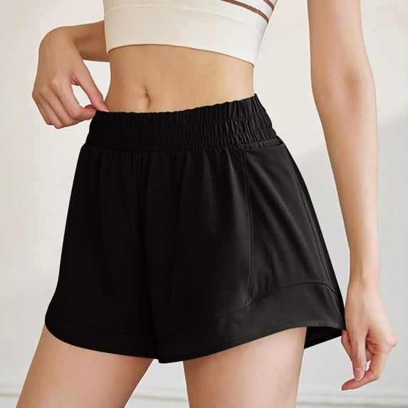 Sakmal Gym Women's Shorts Quick Dry Black Workout Running 5" Mid Rise Athletic Shorts with Pockets