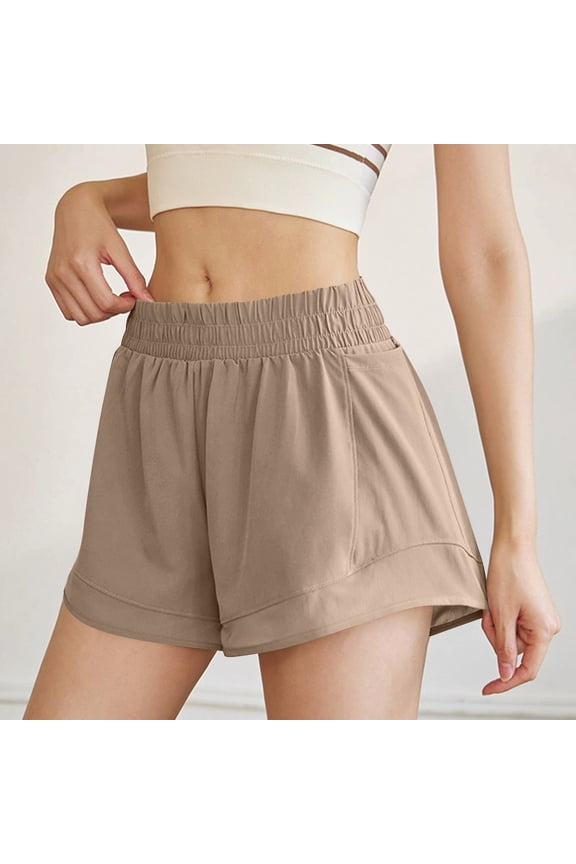 Gym Womens Shorts Quick Dry Workout Running Yellow 5" Mid Rise Athletic Shorts with Pockets