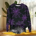 thumbnail image 1 of Sakmal Halloween Sweatshirts Women Pullover Purple Holiday Sweatshirts Soft Cobweb Fall Fashion Tops, 1 of 5