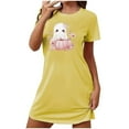 thumbnail image 1 of Sakmal Halloween Womens Moomoo Nightgowns Cute Pajama Dress Ghost and Pumpkin Print Yellow Short Sleeve Nightgowns, 1 of 5