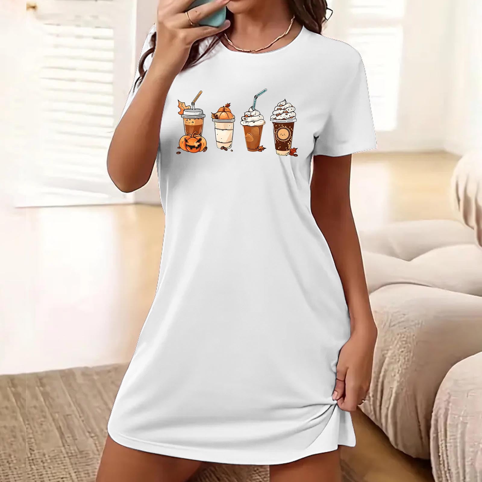 Sakmal Halloween Womens Nightgown Soft White Cute Sleep Dress Short Sleeve  Nightgowns for Women - Walmart.com