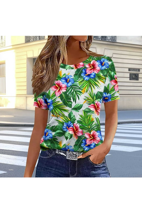 Hawaiian Blouses Womens Short Sleeve Green Dolman Tropical Graphic Tees T-Shirts Women'S Tops