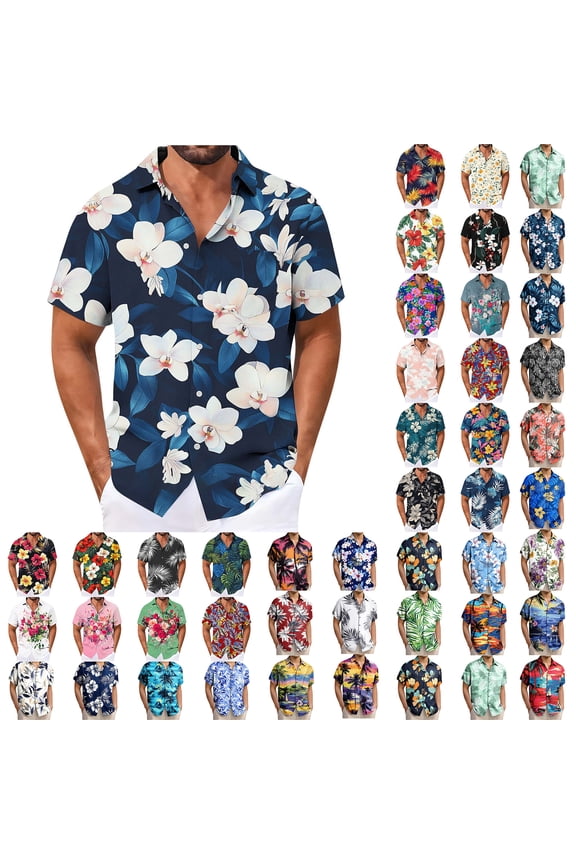 Hawaiian Shirts for Men Oversized Short Sleeve Lapel Shirts Tropical Beach Vacation Floral Print Men's T Shirts S-5X
