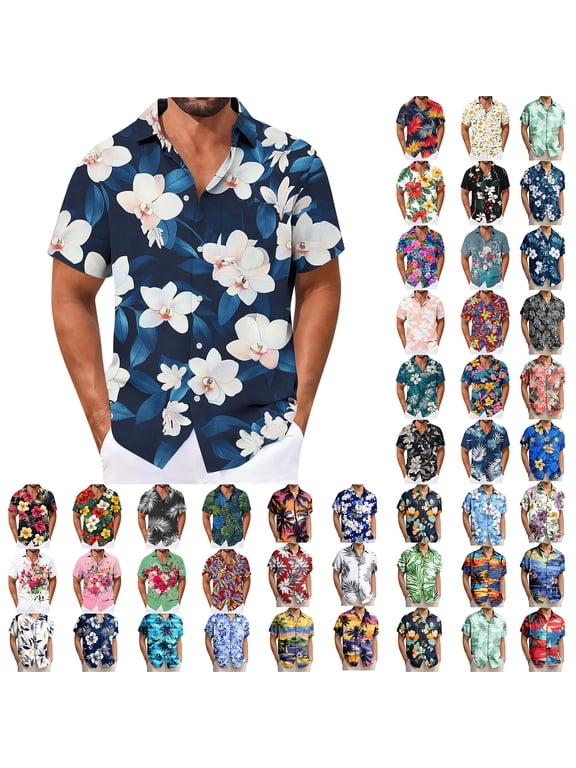 Hawaiian T Shirts for Men Oversized Floral Print Beach Vacation Short Sleeve Men's Shirts S-5X
