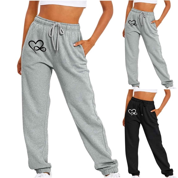 Sakmal Drawstring Sweatpants Women Valentines Love Joggers Pants Athletic Running Heart Print Black Womens Joggers L