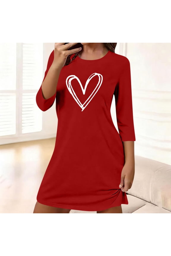 Heart Print Women Moomoo Nightgowns Long Sleeve Mumu Dress Crew Neck Soft Womens Nightgown XL