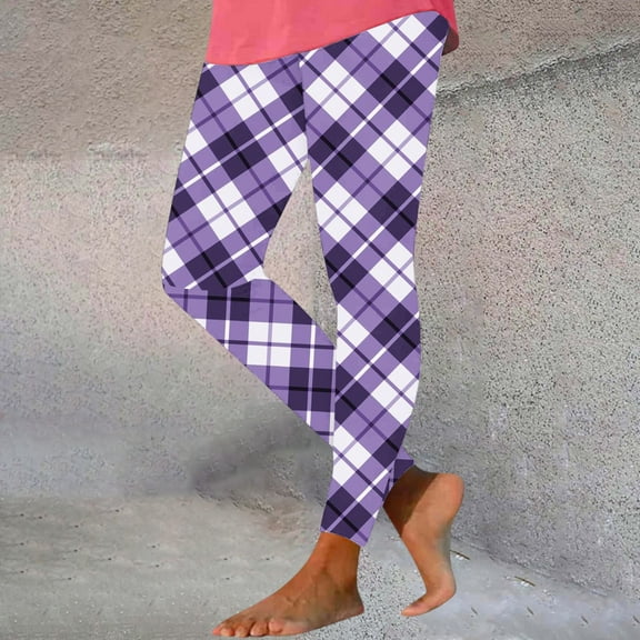 Sakmal High Waisted Leggings Women Compression Casual Soft Yoga Pants Gym Plaid Long Leggings