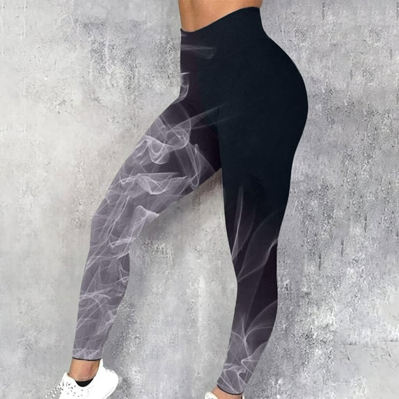 Sakmal High Waisted Leggings for Women Compression Soft Gray Butt Lifting Yoga Pants Gym Long Flame Print Leggings