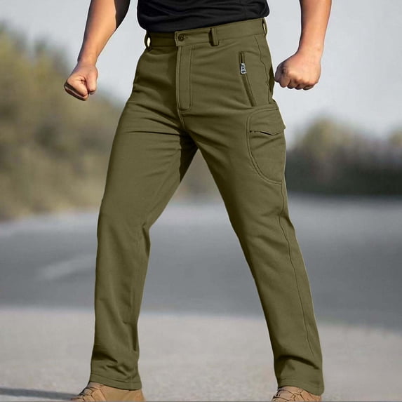 Sakmal High Waisted Mens Cargo Pants Fleece Lined Straight Leg Stretch Green Regular Pants for Men M