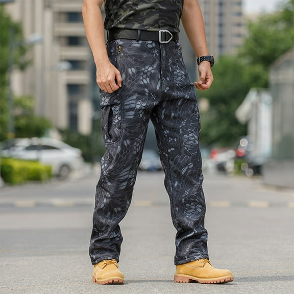 Sakmal High Waisted Mens Cargo Pants Fleece Lined Wide Leg Camo Regular Multi Pockets Mens Pants 3XL