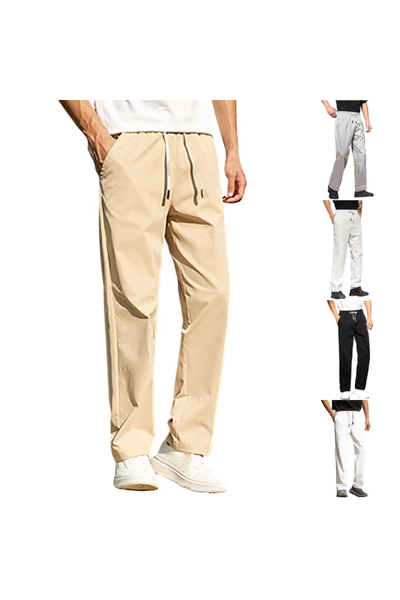 High Waisted Mens Khaki Pants Straight Leg Beige Lightweight Chino Pants Men L